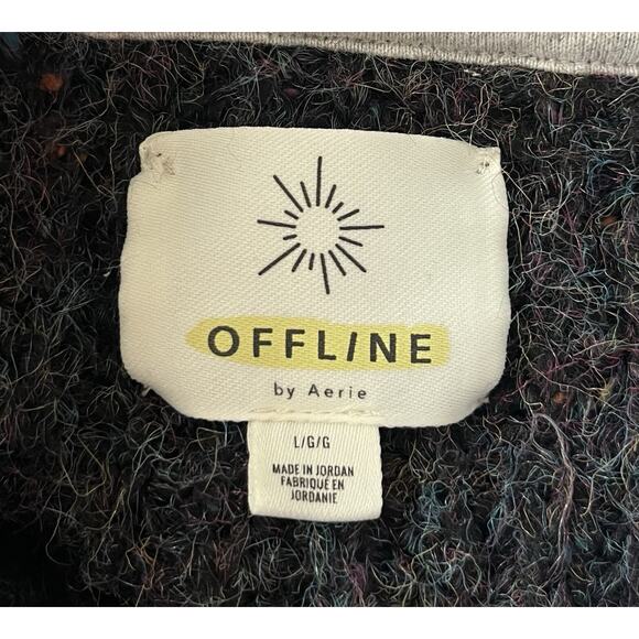 Aerie Offline Ribbed Knit Hooded Knit Sweater Charcoal Heather Gray Size Large - Picture 9 of 11